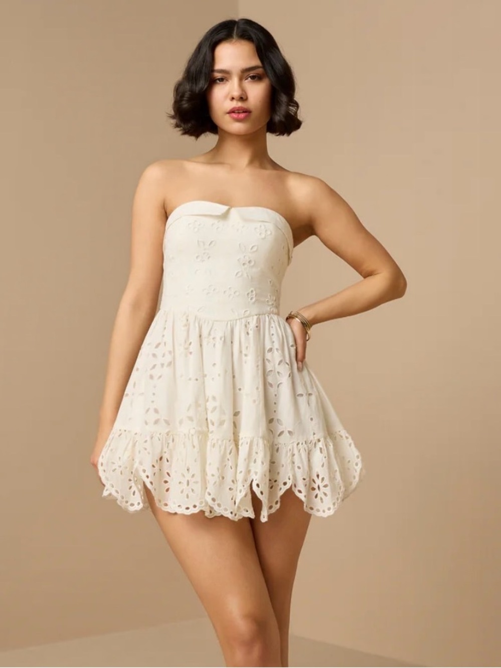 Hemant & Nandita Adya Tube Dress Eyelet Strapless White Small